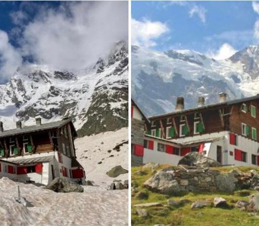 DOUBLE FACE Il mitico rifugio Zamboni Zappa con la neve e senza: è situato a 2070 metri nella suggestiva conca prativa dell’Alpe Pedriola, ai piedi della parete est del Monte Rosa (4635m) nel comune Walser di Macugnaga