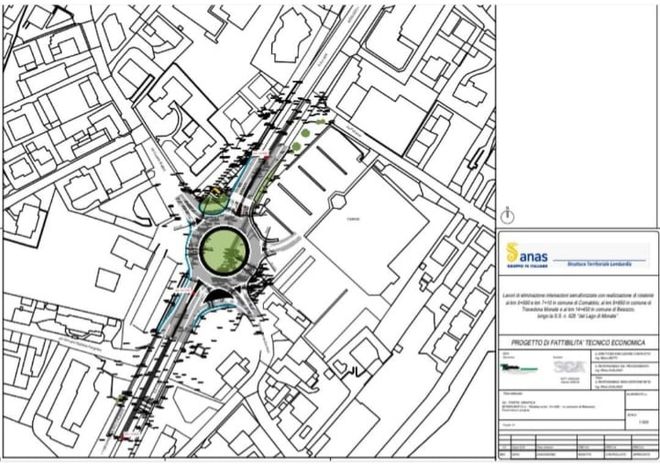 Mappa dell'intervento programmato per la realizzazione della rotatoria di Besozzo sulla superstrada Mappa dell'intervento programmato per la realizzazione della rotatoria di Besozzo sulla superstrada