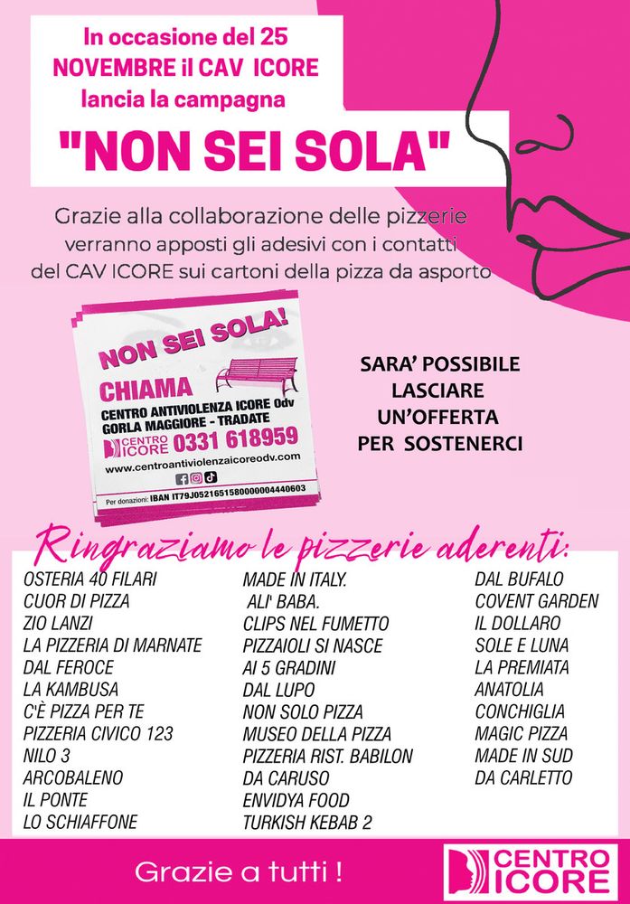 Cav Icore: cartoni della pizza contro la violenza sulle donne