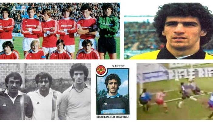 Michelangelo Rampulla, 61 anni, nelle furie biancorosse in alto a destra e, poi, qui sopra sempre sulla destra con Auteri, Anastasi e Di Giovanni. A destra segna il celeberrimo gol di testa con la Cremonese all'Atalanta dopo il 90'