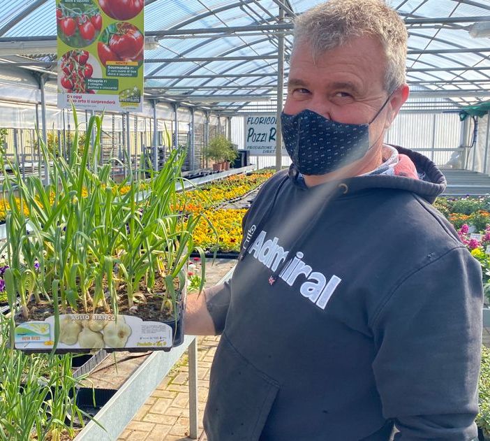 Renato Pozzi nella sua storica floricoltura di via Monte Generoso consiglia di iniziare la stagione degli orti dall'aglio (in foto) e dalle cipolle Renato Pozzi nella sua storica floricoltura di via Monte Generoso consiglia di iniziare la stagione degli orti dall'aglio (in foto) e dalle cipolle