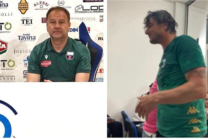 Spilli e il varesino Contini, tecnico del Desenzano bagnato di spumante dal suo staff dopo la vittoria dei playoff