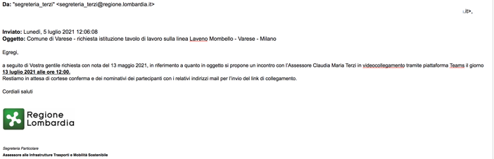 Collegamento ferroviario Varese-Milano: «E' datata maggio 2021 la richiesta protocollata rivolta all’assessora regionale Terzi per il miglioramento della linea ferroviaria»