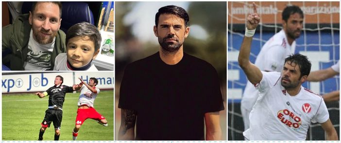 Giuseppe Figliomeni, 36 anni, nel collage con la maglia del Varese e oggi (al centro) direttore sportivo del Matera. In alto a sinistra uno dei suoi figli è con l'idolo Messi Giuseppe Figliomeni, 36 anni, nel collage con la maglia del Varese e oggi (al centro) direttore sportivo del Matera. In alto a sinistra uno dei suoi figli è con l'idolo Messi