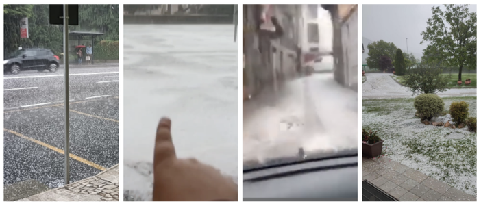 La grandine caduta su Varese e la Valceresio. Da sinistra: via Sanvito, prati imbiancati ad Arcisate, le strade di Bisuschio e ancora Arcisate. A Viggiù si spala la grandine caduta (foto dalla pagina Fb della Protezione Civile La grandine caduta su Varese e la Valceresio. Da sinistra: via Sanvito, prati imbiancati ad Arcisate, le strade di Bisuschio e ancora Arcisate. A Viggiù si spala la grandine caduta (foto dalla pagina Fb della Protezione Civile