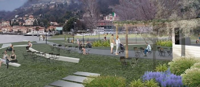 Il rendering del progetto finale di riqualificazione dell'area Gaggetto a Laveno
