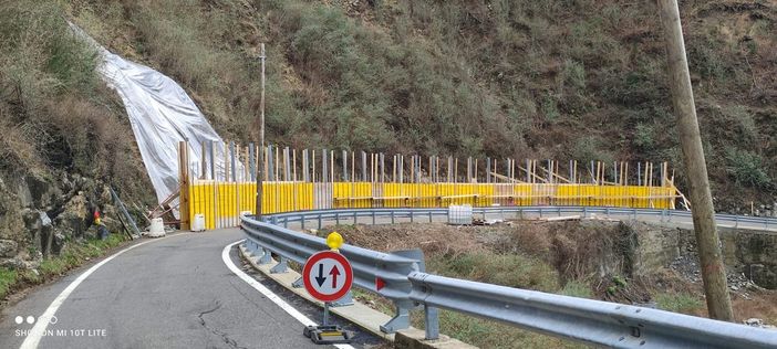 Il muro paramassi in costruzione sulla Sp8 a Vararo di Cittiglio (foto dalla pagina Facebook Polis)
