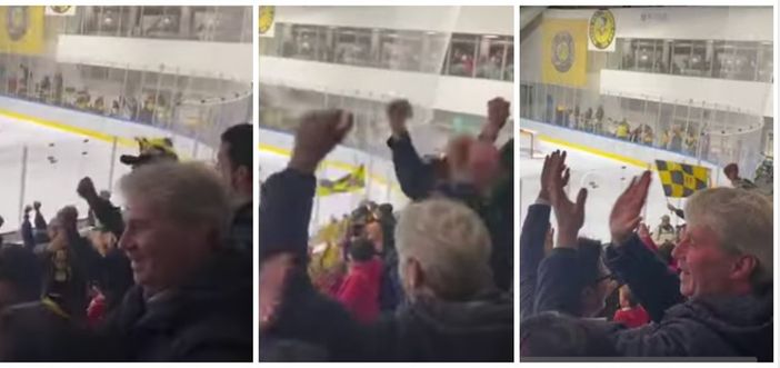 Il tifo del sindaco di Varese Davide Galimberti durante gara 7 della finale che ha consegnato il titolo ai Mastini