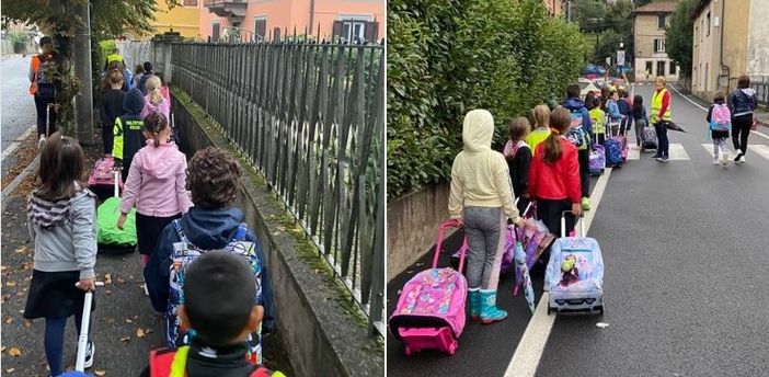 Il Pedibus è salvo: i volontari accompagnano gli alunni a scuola (foto Comune di Cantello)