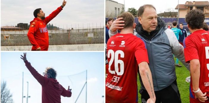 Dall'alto in senso orario mister Roberto Floris (Varese, foto Macchi), Marco Spilli (Varesina, foto Scaringi) e Vito Grieco (Solbiatese, foto)