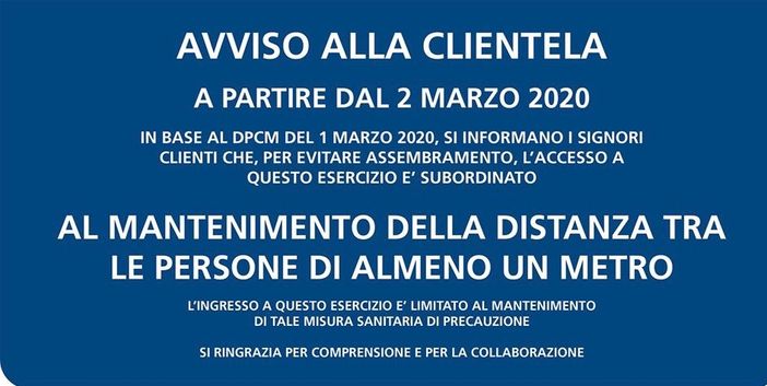 Coronavirus, nei negozi tutti a un metro di distanza. Ascom espone gli avvisi con le norme di prevenzione
