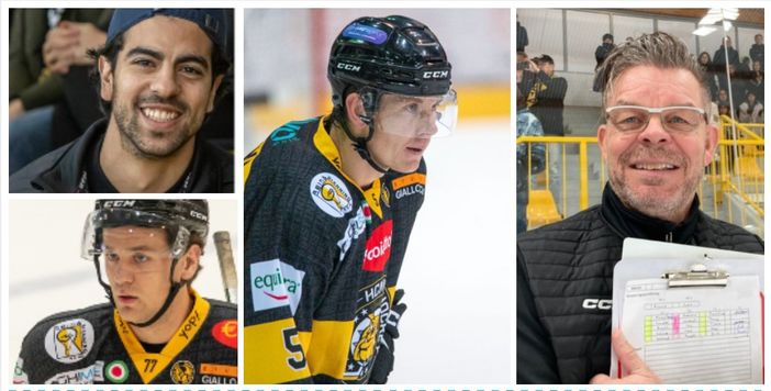 Dall'alto in senso orario Hector Majul, Erik Naslund, Niklas Czarnecki e Massimo Pietroniro, nuovi protagonisti stranieri - anche se Massimo può giocare da italiano - della stagione giallonera