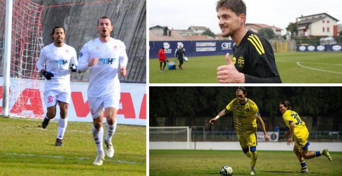 Banfi-Barzotti: li rivedremo assieme dall'inizio nel Varese? Qui sopra Guri e Scapinello attesi al gol da Varesina e Solbia - Foto Macchi, Scaringi e Lucchi