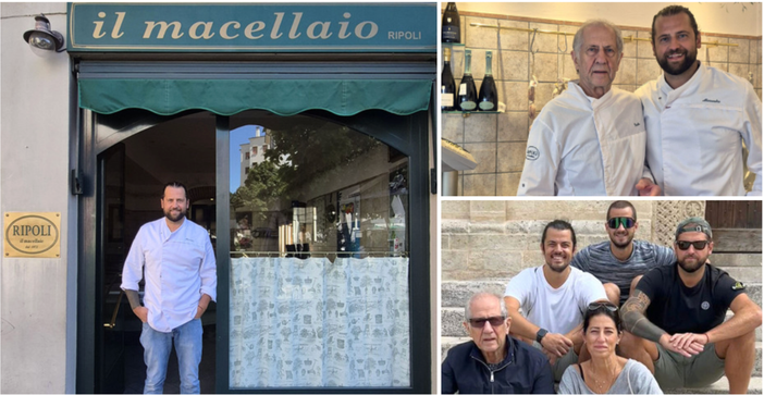 Alessandro Ripoli e la sua macelleria nel cuore di Varese, così come lo è papà Angelo (sopra a destra con il figlio) e tutta la grande famiglia Ripoli