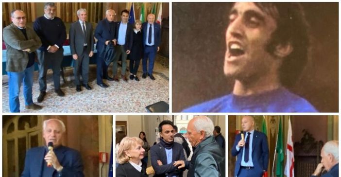 Il progetto del docufilm "Stella del Sud" è stato presentato nel Salone Estense del Comune di Varese, ospiti Roberto Bettega - qui sopra con Anna, moglie di Pietro Anastasi, e il figlio Gianluca - e Beppe Marotta