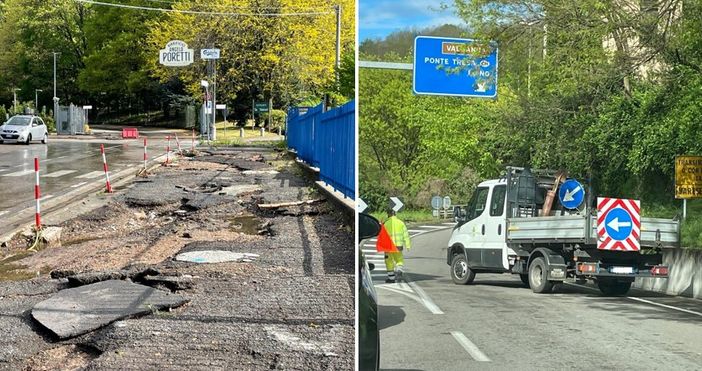 L'area fuori il birrificio Poretti e l'accesso bloccato alla Statale della Valganna