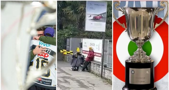 Sandro spinge la carrozzina della sua Giusy per salutare la squadra in partenza per le trasferte, accompagnata dalla sventolio di una bandiera giallonera: quest'amore puro e bellissimo non merita un'altra Coppa?