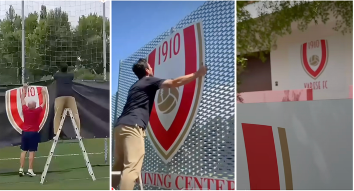 Gli scudetti con il nuovo logo montati alle Bustecche e in sede al Franco Ossola