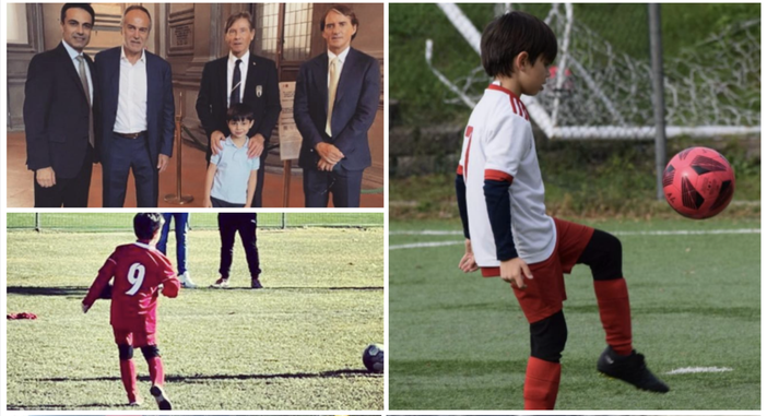 Luca Anastasi si allena con la maglia biancorossa. In alto a sinistra: Luca con papà Gianluca, Cabrini, Oriali e Mancini Luca Anastasi si allena con la maglia biancorossa. In alto a sinistra: Luca con papà Gianluca, Cabrini, Oriali e Mancini