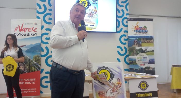 Sergio Gianoli, uno degli organizzatori della Varese Van Vlaanderen, alla presentazione di stamattina