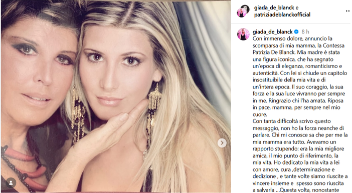 Il post su Instagram pubblicato da Giada de Blanck