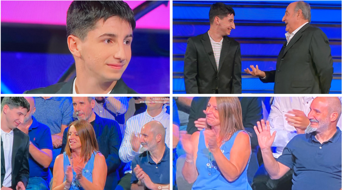Andrea Siciliano supera i 100 mila euro vinti e finisce abbracciato da mamma e papà, che lo applaudono in studio da Gerry Scotti alla Ruota della fortuna Andrea Siciliano supera i 100 mila euro vinti e finisce abbracciato da mamma e papà, che lo applaudono in studio da Gerry Scotti alla Ruota della fortuna