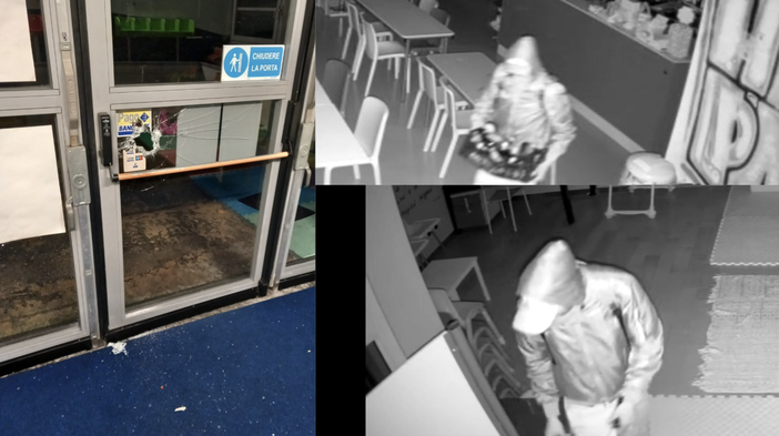 Il danno subito dalla sede di Happy Park Varese e le immagini del ladro che è entrato la notte scorsa