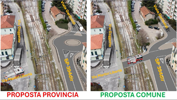 La cartina mostrata in consiglio comunale a Laveno Mombello con le due viabilità a confronto