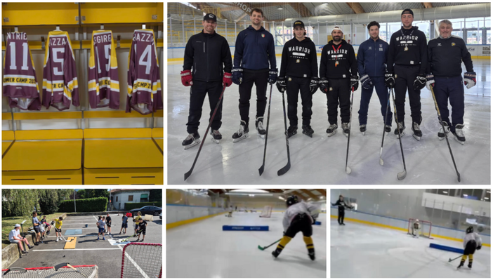 Le maglie per i ragazzi del Summer Camp appese negli spogliatoi, gli istruttori sul ghiaccio e poi partite, partite, partite sia all'esterno che all'interno dell'Acinque Ice Arena Le maglie per i ragazzi del Summer Camp appese negli spogliatoi, gli istruttori sul ghiaccio e poi partite, partite, partite sia all'esterno che all'interno dell'Acinque Ice Arena
