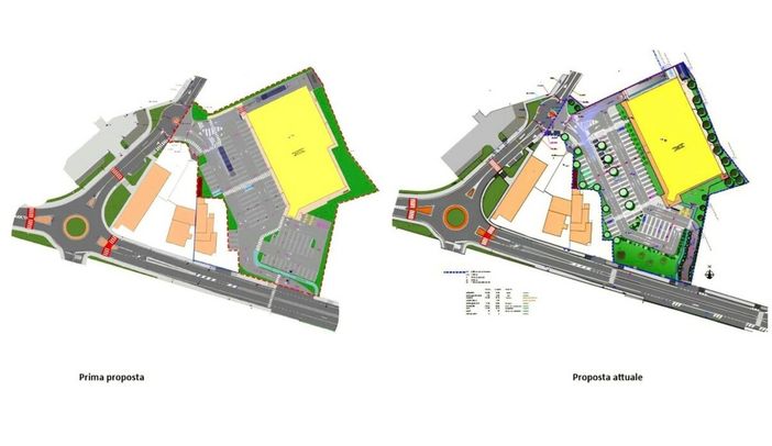 La planimetria dei progetti con la nuova parte a verde su via Manzoni La planimetria dei progetti con la nuova parte a verde su via Manzoni