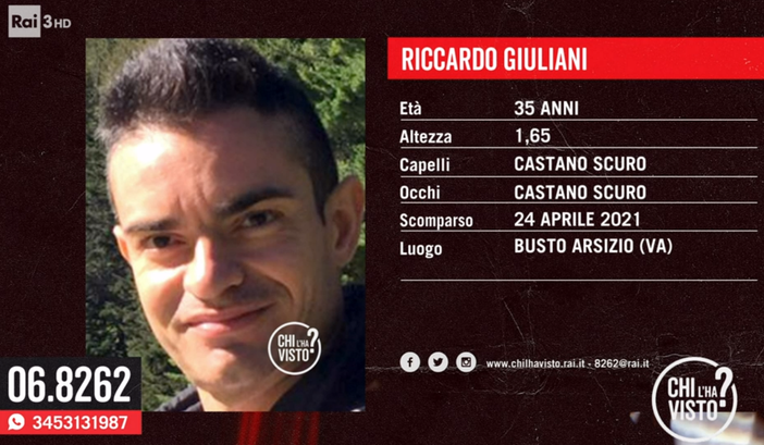 Busto, a “Chi l’ha visto?” l’appello per trovare Riccardo Giuliani
