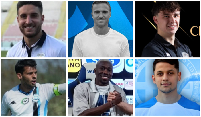 Tra colpi e sogni, per la Varesina sarà un grande mercato: dall'alto in senso orario  Fabrizio Ferrante, Alex Pedone , Christian Bianchetti, Guillermo Busto, Aboubakar Bakayoko e Mirko Gori