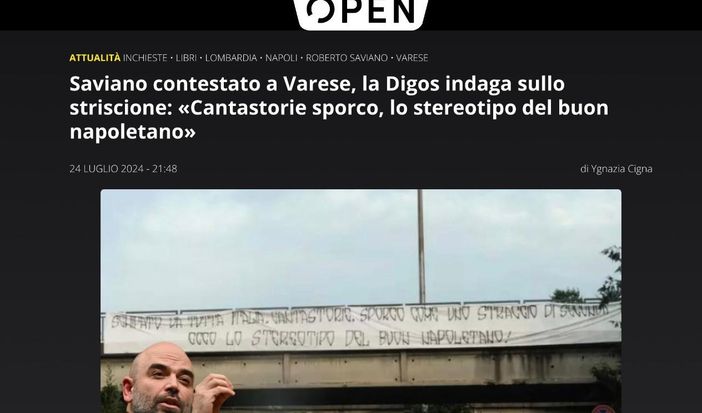 La contestazione di Varese a Saviano sui quotidiani online nazionali, qui sopra Open La contestazione di Varese a Saviano sui quotidiani online nazionali, qui sopra Open