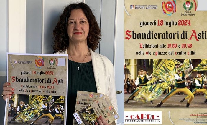 La vicesindaco Maffioli con la locandina La vicesindaco Maffioli con la locandina