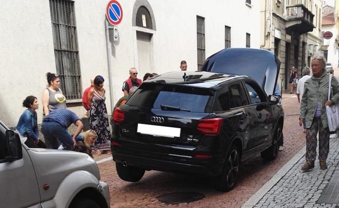 Le operazioni di salvataggio del gatto nella foto pubblicata da LuinoNotizie