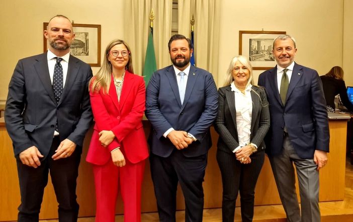 Da sinistra, Mirco Carloni, Maria Chiara Gadda, Andrea Rossi, Maria Cristina Caretta e Raffaele Nevi