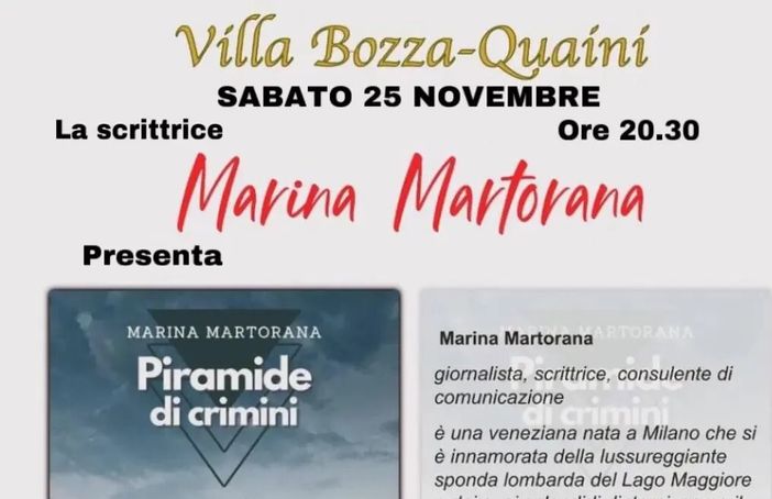 "Piramidi di crimini": a Cadrezzate con Osmate la presentazione del nuovo libro di Marina Martorana