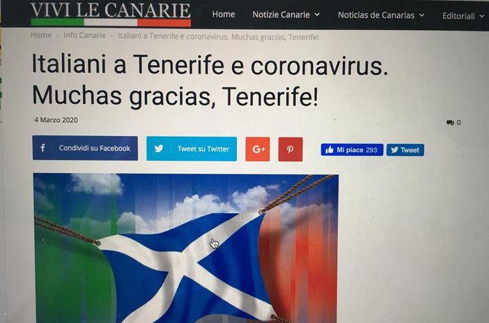 ITALIANI ALLE CANARIE. «Qui a Tenerife colpisce il virus dell'informazione allarmistica italiana. Non permetteremo che si diffonda» ITALIANI ALLE CANARIE. «Qui a Tenerife colpisce il virus dell'informazione allarmistica italiana. Non permetteremo che si diffonda»