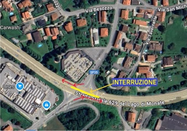 La cartina con la viabilità provvisoria durante i lavori della rotonda di Malgesso sulla superstrada