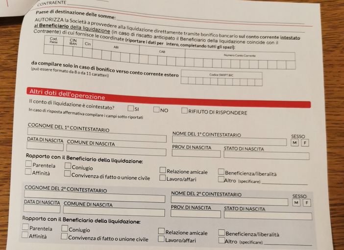 Il modulo ricevuto via posta dalla cittadina di Casciago