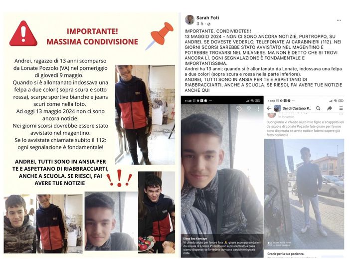 Il post condiviso dall'insegnante di Andrei e dal sindaco Foti