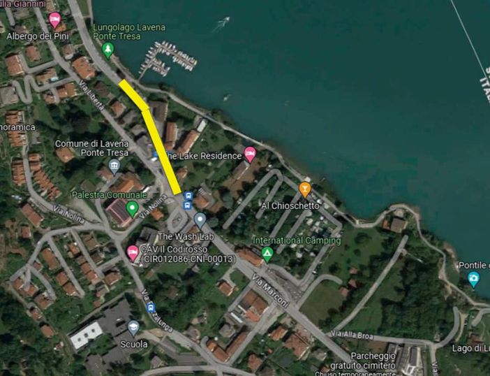 La cartina che indica la zona interessata dal cantiere a Lavena Ponte Tresa La cartina che indica la zona interessata dal cantiere a Lavena Ponte Tresa