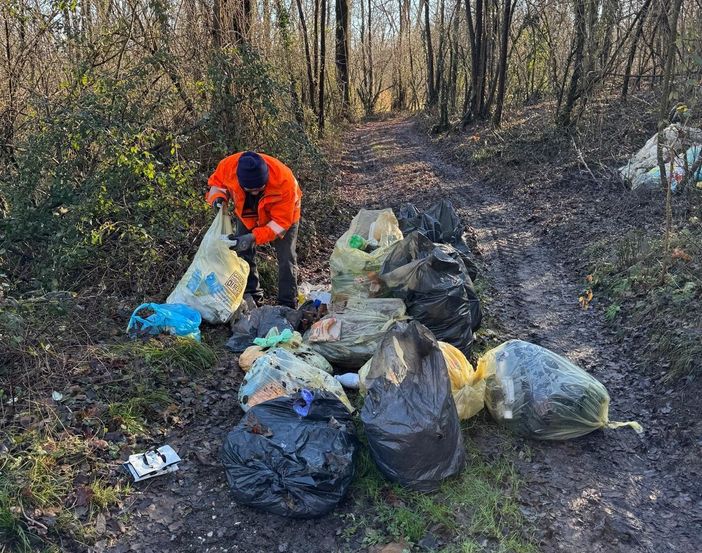 I rifiuti abbandonati in un bosco di Travedona Monate (foto dalla pagina Facebook del Comune)