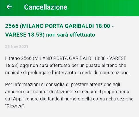 Treni soppressi sulla Milano-Varese. Odissea per rientrare a casa Treni soppressi sulla Milano-Varese. Odissea per rientrare a casa