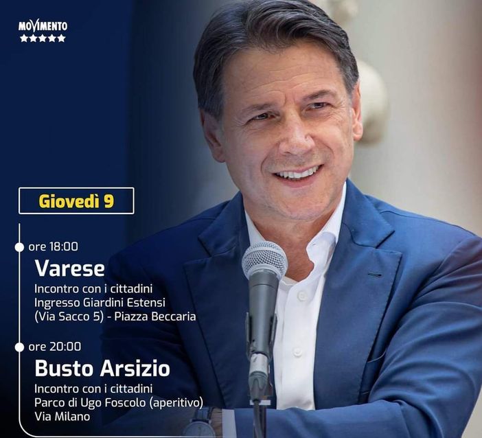 Giuseppe Conte domani a Varese per sostenere i 5 Stelle Giuseppe Conte domani a Varese per sostenere i 5 Stelle