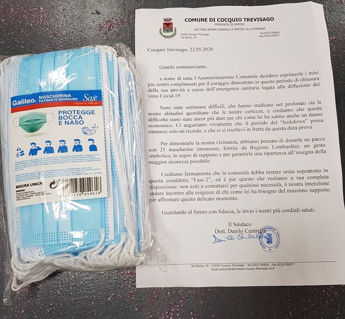 Cocquio Trevisago: il Comune dona 25 mascherine a ogni commerciante
