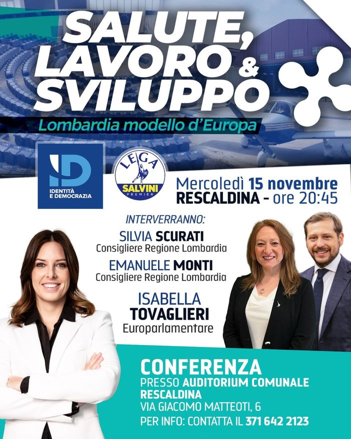 Rescaldina, il 15 novembre incontro pubblico con eurodeputata Tovaglieri (Lega): «Parleremo di eco-follie, sanità e sostegno alle imprese» Rescaldina, il 15 novembre incontro pubblico con eurodeputata Tovaglieri (Lega): «Parleremo di eco-follie, sanità e sostegno alle imprese»