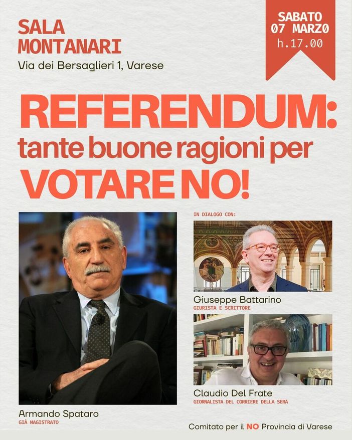 Referendum: a Varese “Tante buone ragioni per votare no” con Armando Spataro