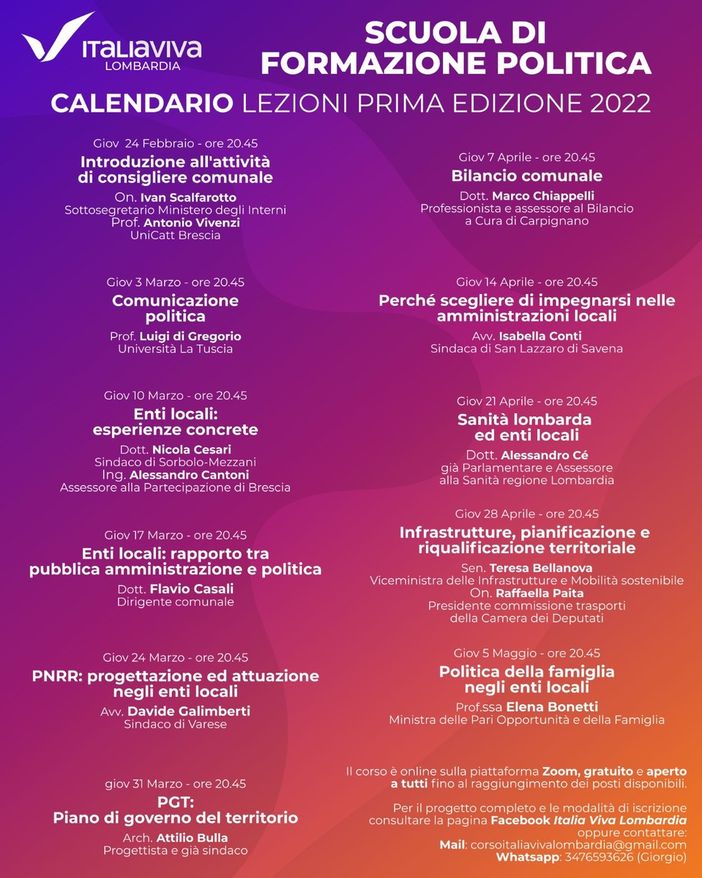 Scuola di formazione politica con Italia Viva Lombardia