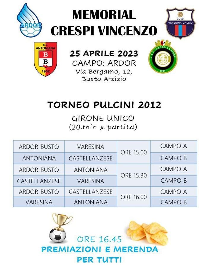 Quattro squadre in campo nel ricordo di mister Vincenzo Crespi